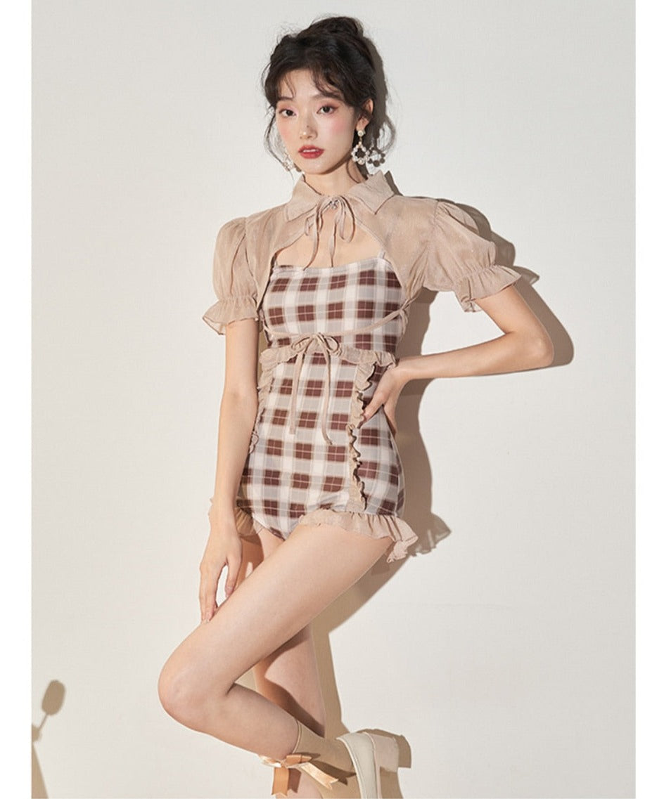 2-Piece Plaid Dark Cottagecore Swimsuit
