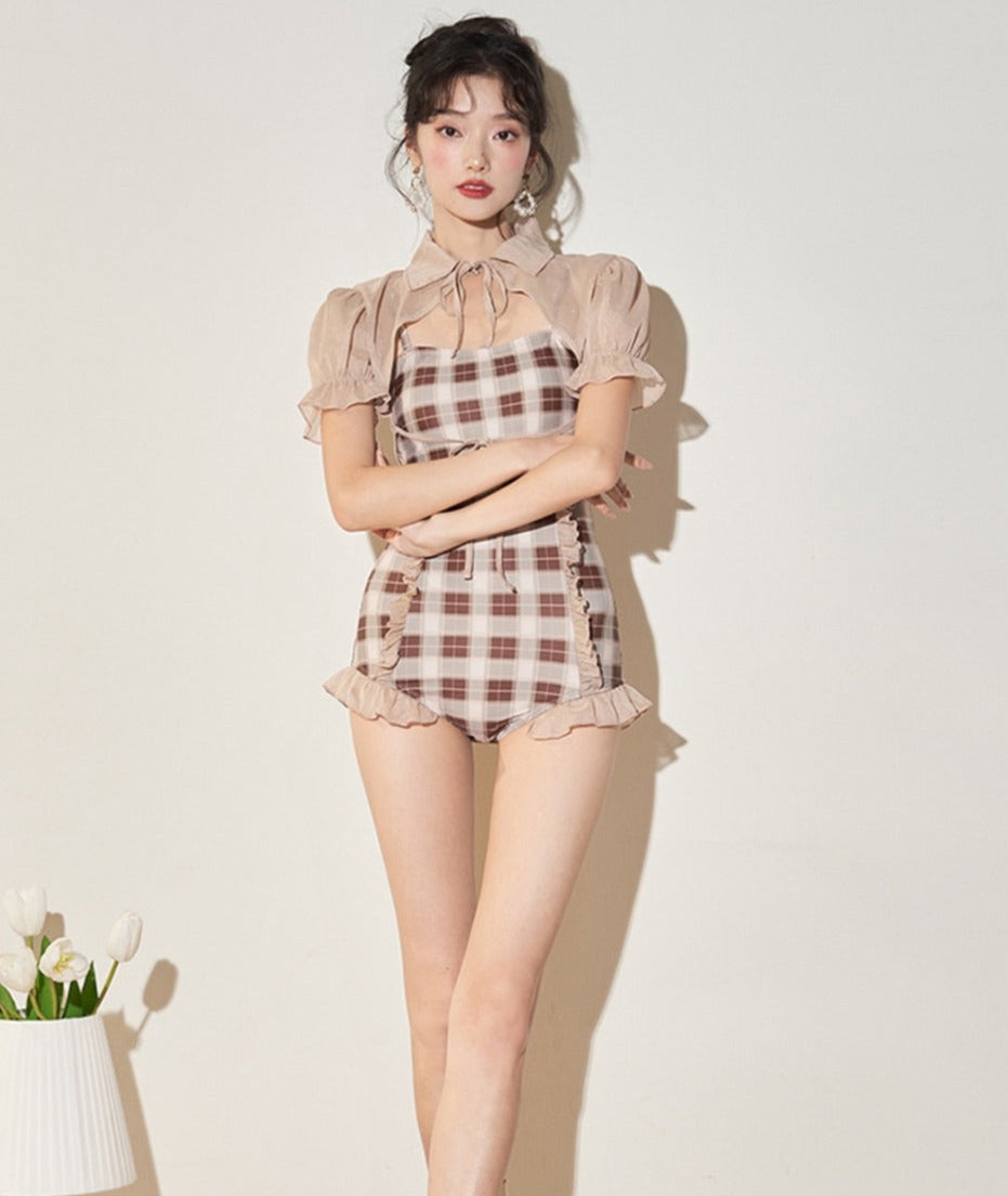 2-Piece Plaid Dark Cottagecore Swimsuit