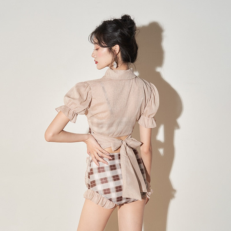 2-Piece Plaid Dark Cottagecore Swimsuit