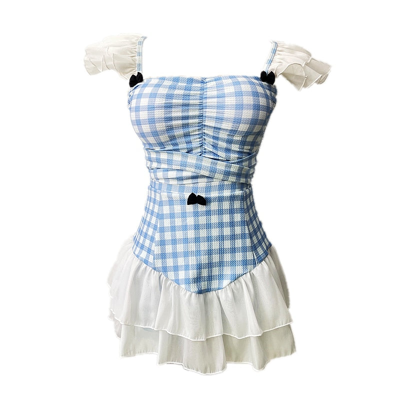 Magic Creek Plaid Nymphette Coquette Aesthetic Swimsuit