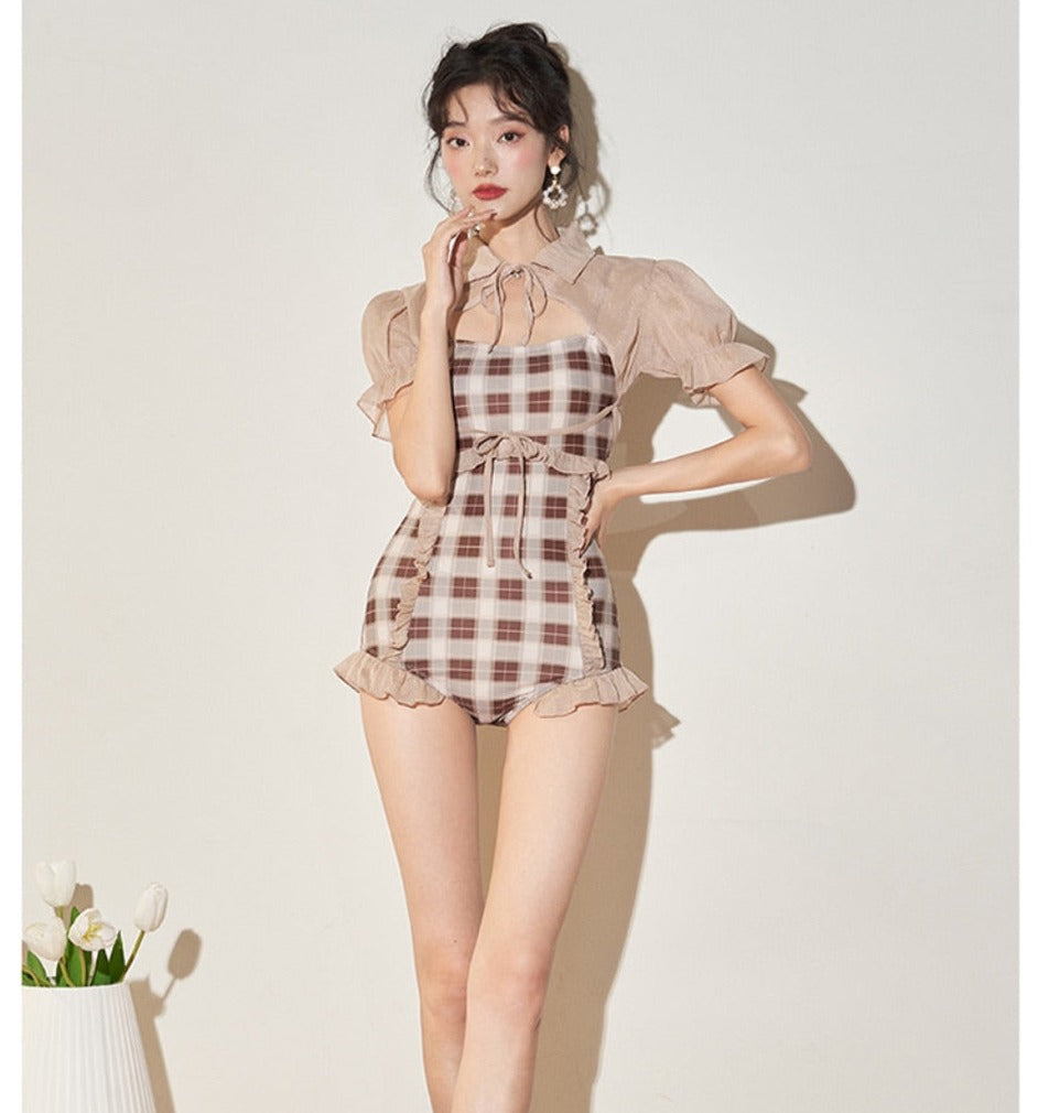 2-Piece Plaid Dark Cottagecore Swimsuit