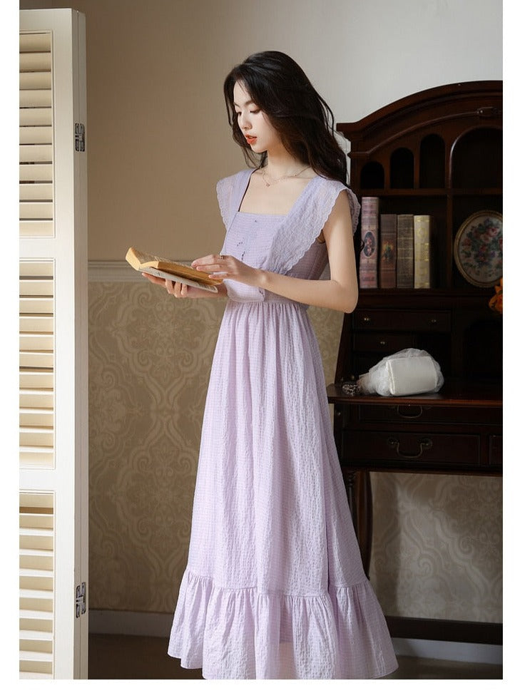 Lavender Light Academia Cottage Fairy Dress