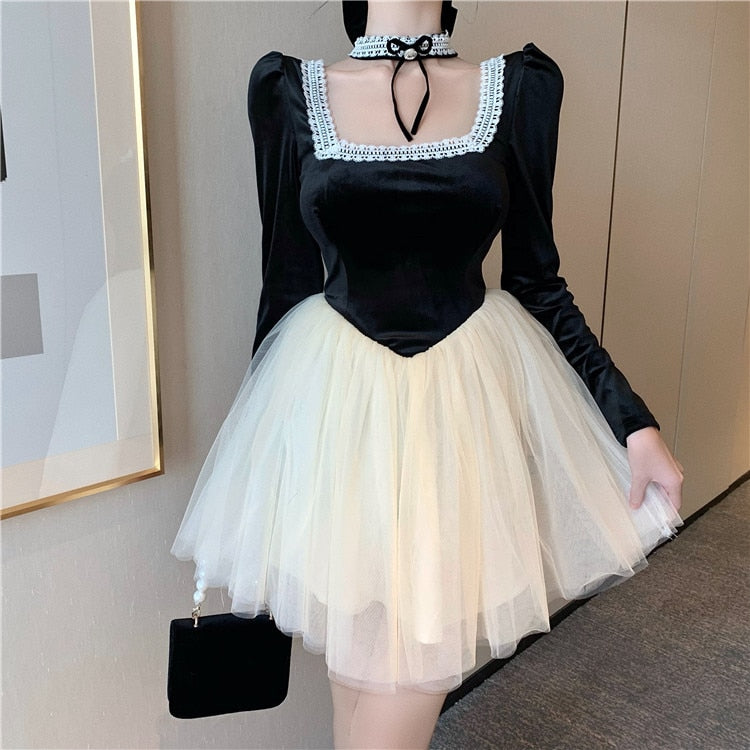 Elenora Romantic Goth Mini Ballet Dress with Choker