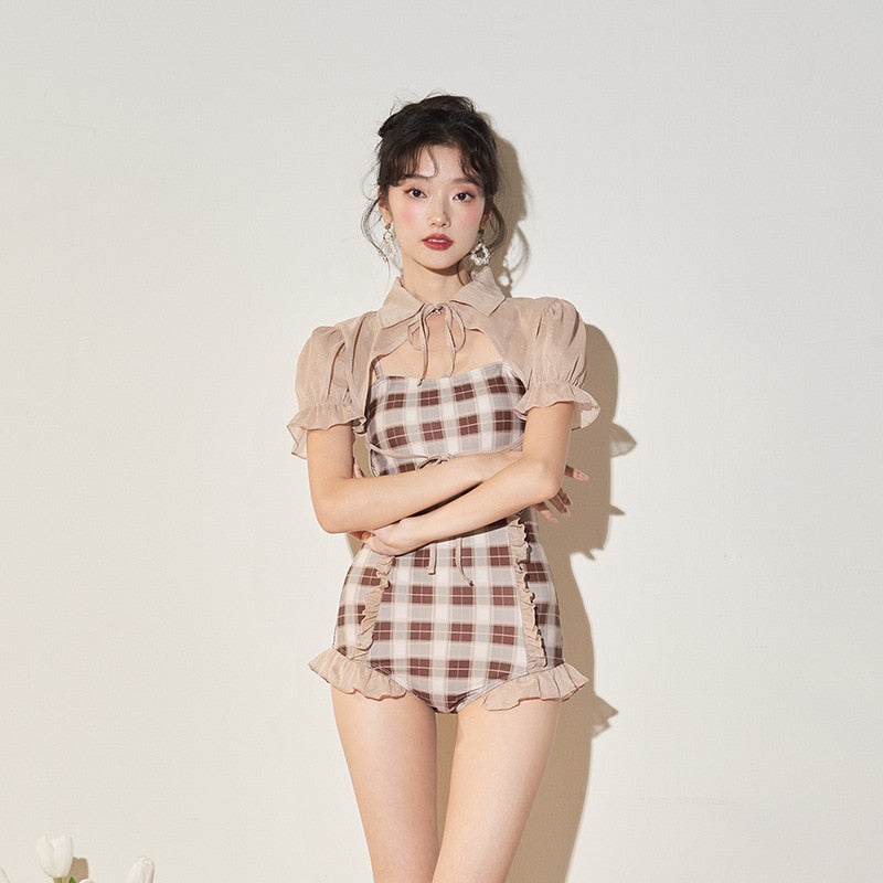 2-Piece Plaid Dark Cottagecore Swimsuit