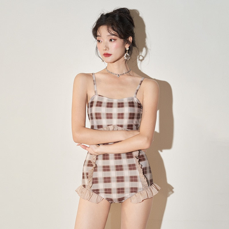 2-Piece Plaid Dark Cottagecore Swimsuit