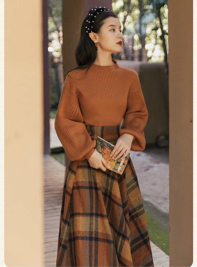Shadows in the Air Dark Academia Plaid Wool Dress Set