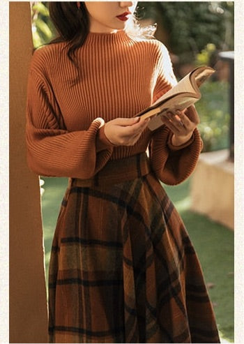 Shadows in the Air Dark Academia Plaid Wool Dress Set