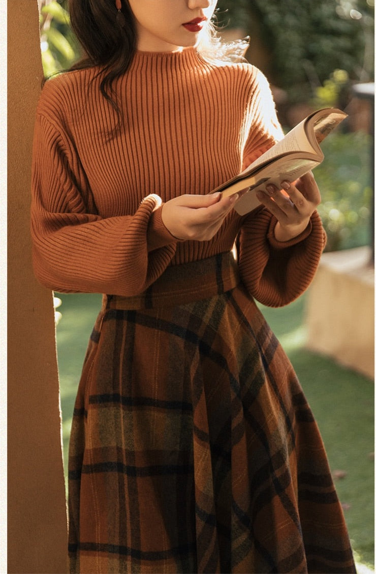 Shadows in the Air Dark Academia Plaid Wool Dress Set