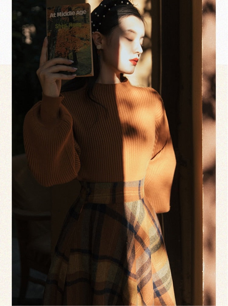 Shadows in the Air Dark Academia Plaid Wool Dress Set