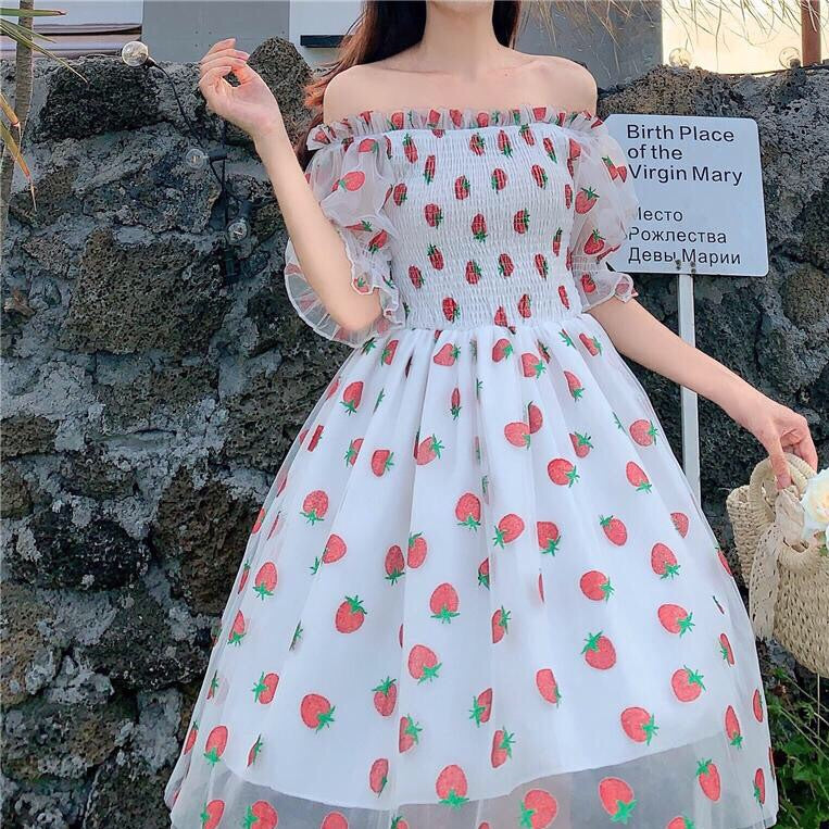 Strawberry embellished Mesh Fairy Dress Soft Girl