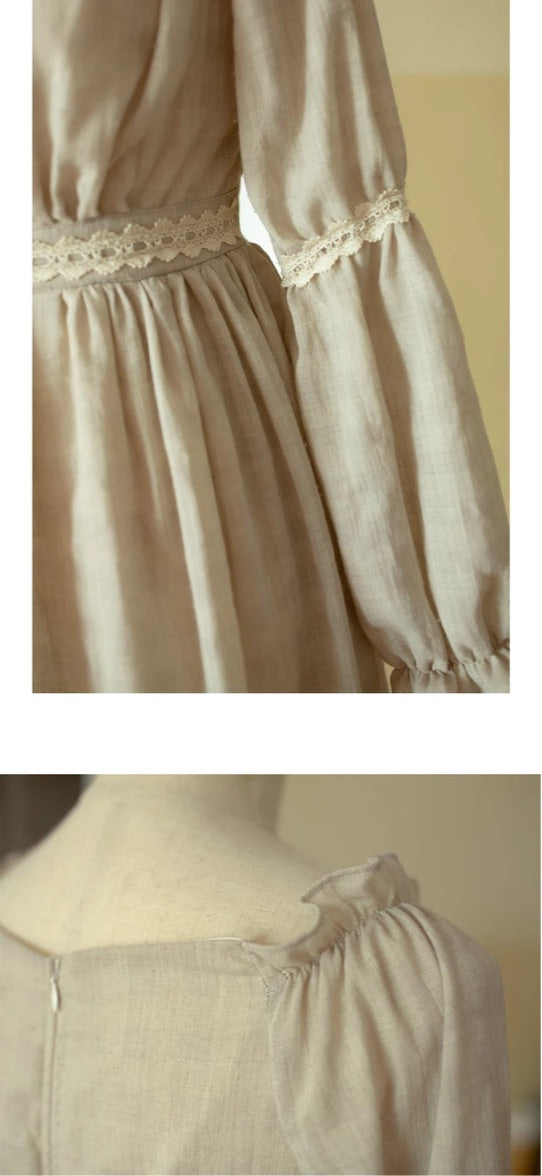 Tree Moss Cotton Linen Cottagecore Dress Set