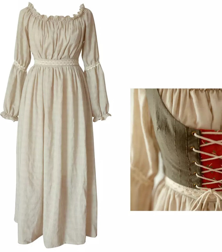 Tree Moss Cotton Linen Cottagecore Dress Set