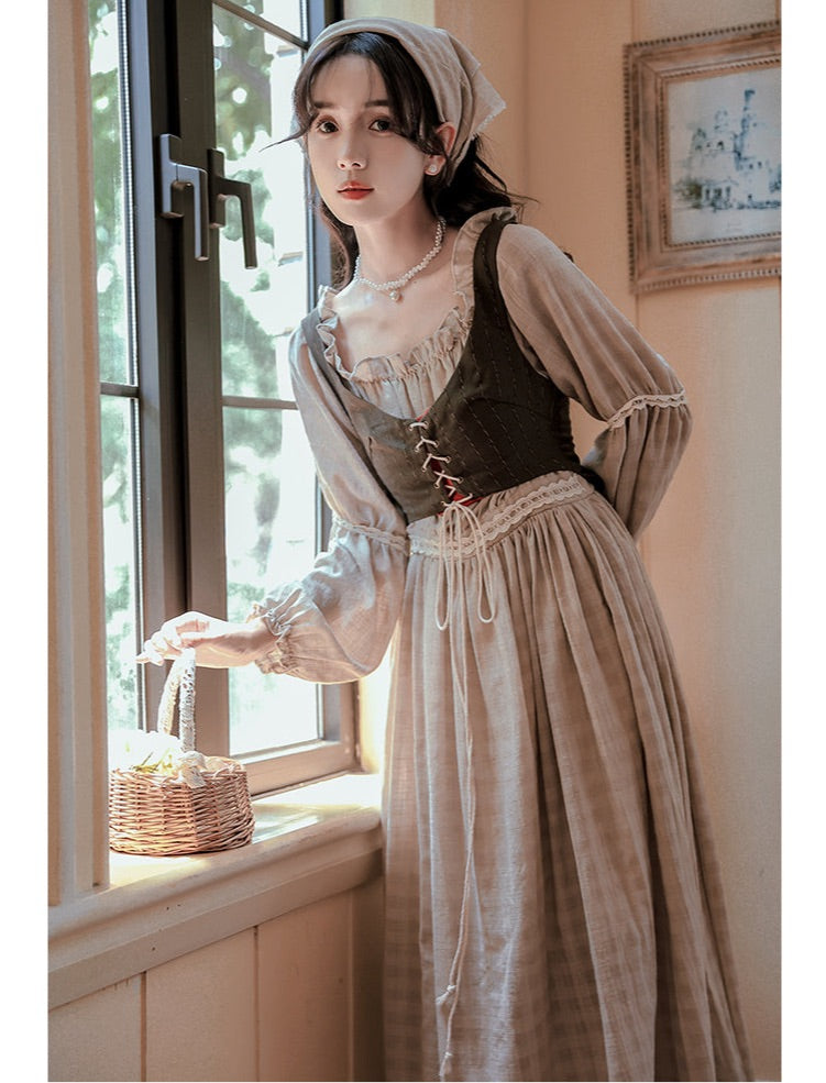 Tree Moss Cotton Linen Cottagecore Dress Set