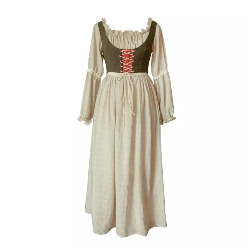 Tree Moss Cotton Linen Cottagecore Dress Set