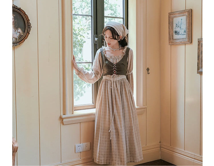 Tree Moss Cotton Linen Cottagecore Dress Set