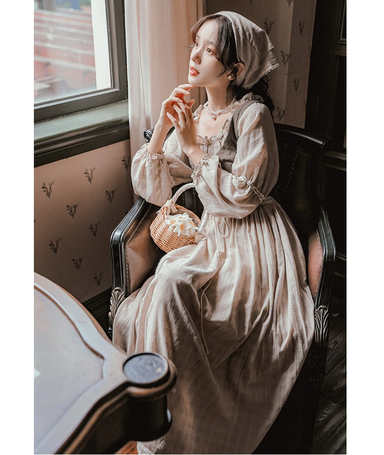 Tree Moss Cotton Linen Cottagecore Dress Set