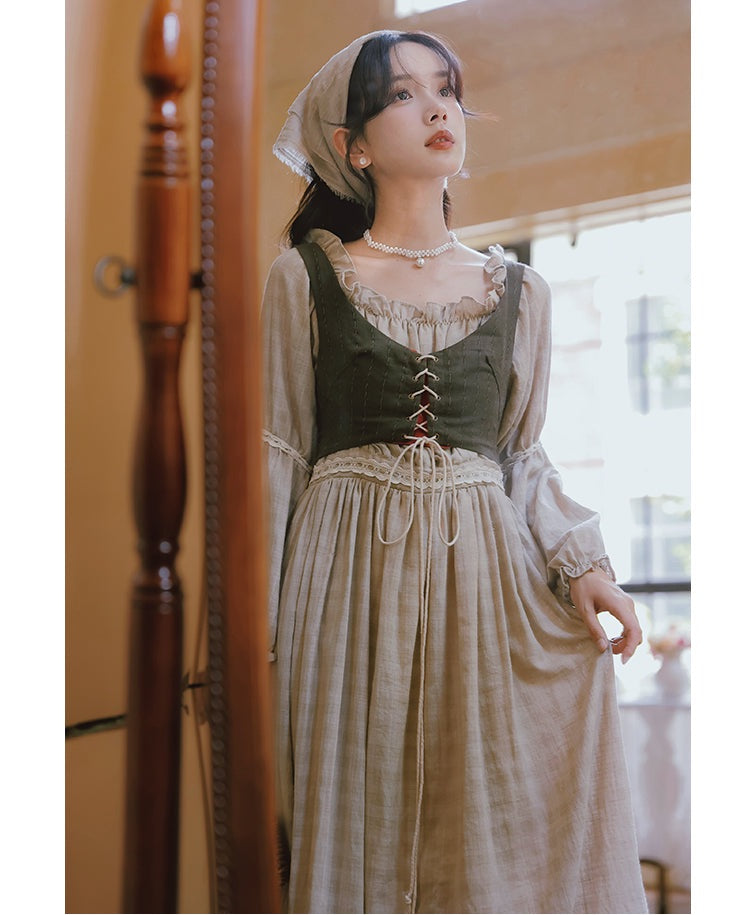 Tree Moss Cotton Linen Cottagecore Dress Set