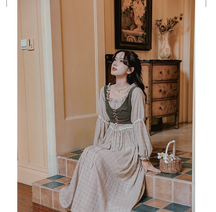 Tree Moss Cotton Linen Cottagecore Dress Set