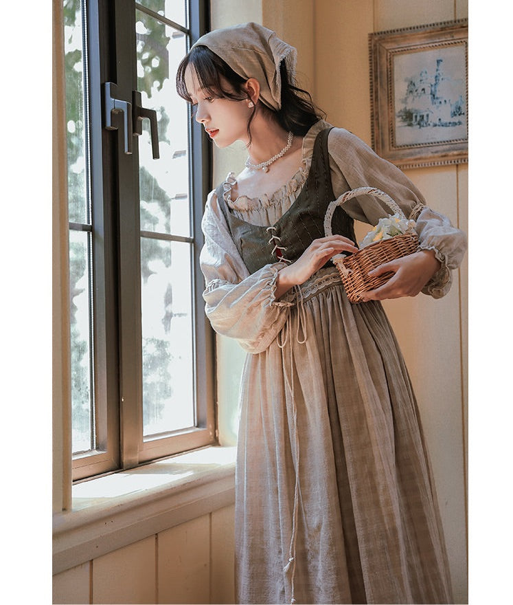 Tree Moss Cotton Linen Cottagecore Dress Set