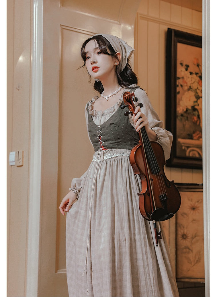 Tree Moss Cotton Linen Cottagecore Dress Set