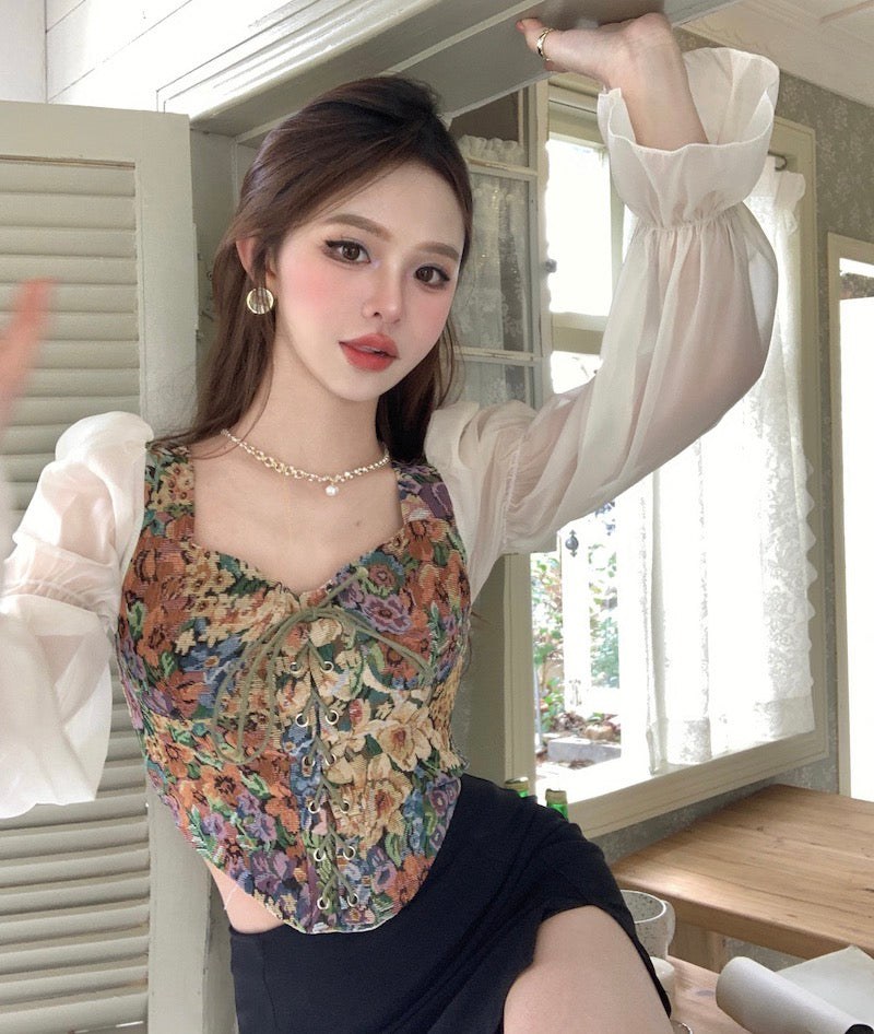 Floral Cottagecore Bustier Tapestry Top
