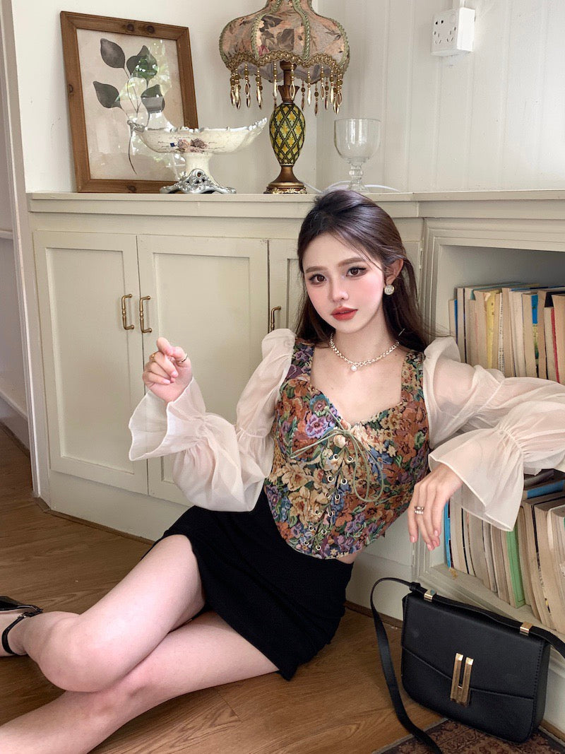 Floral Cottagecore Bustier Tapestry Top