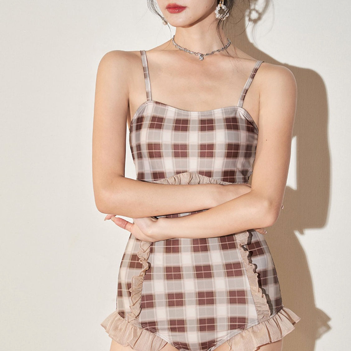 2-Piece Plaid Dark Cottagecore Swimsuit