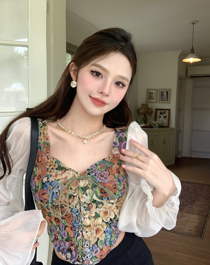 Floral Cottagecore Bustier Tapestry Top