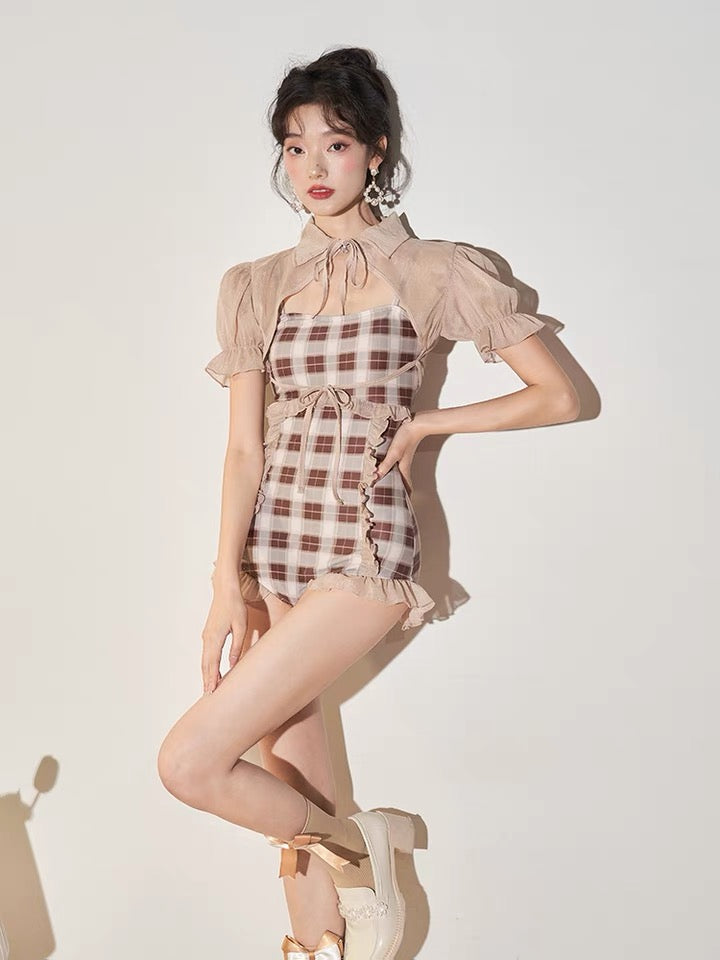 2-Piece Plaid Dark Cottagecore Swimsuit