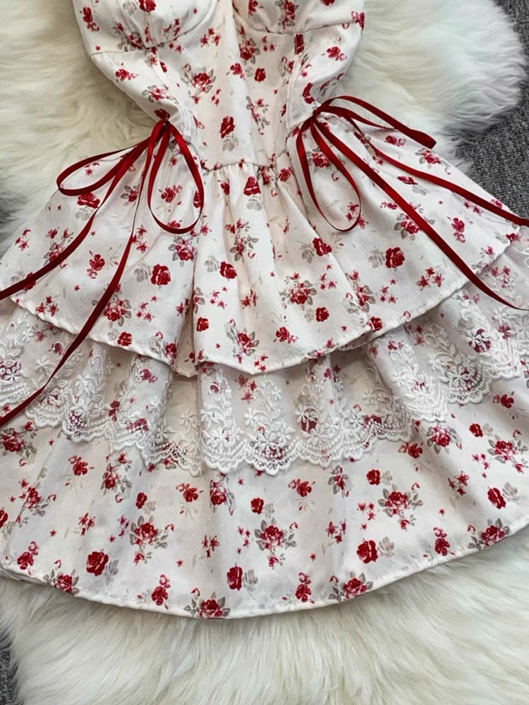 Cherry Bird Red Ribbon Coquette Dress