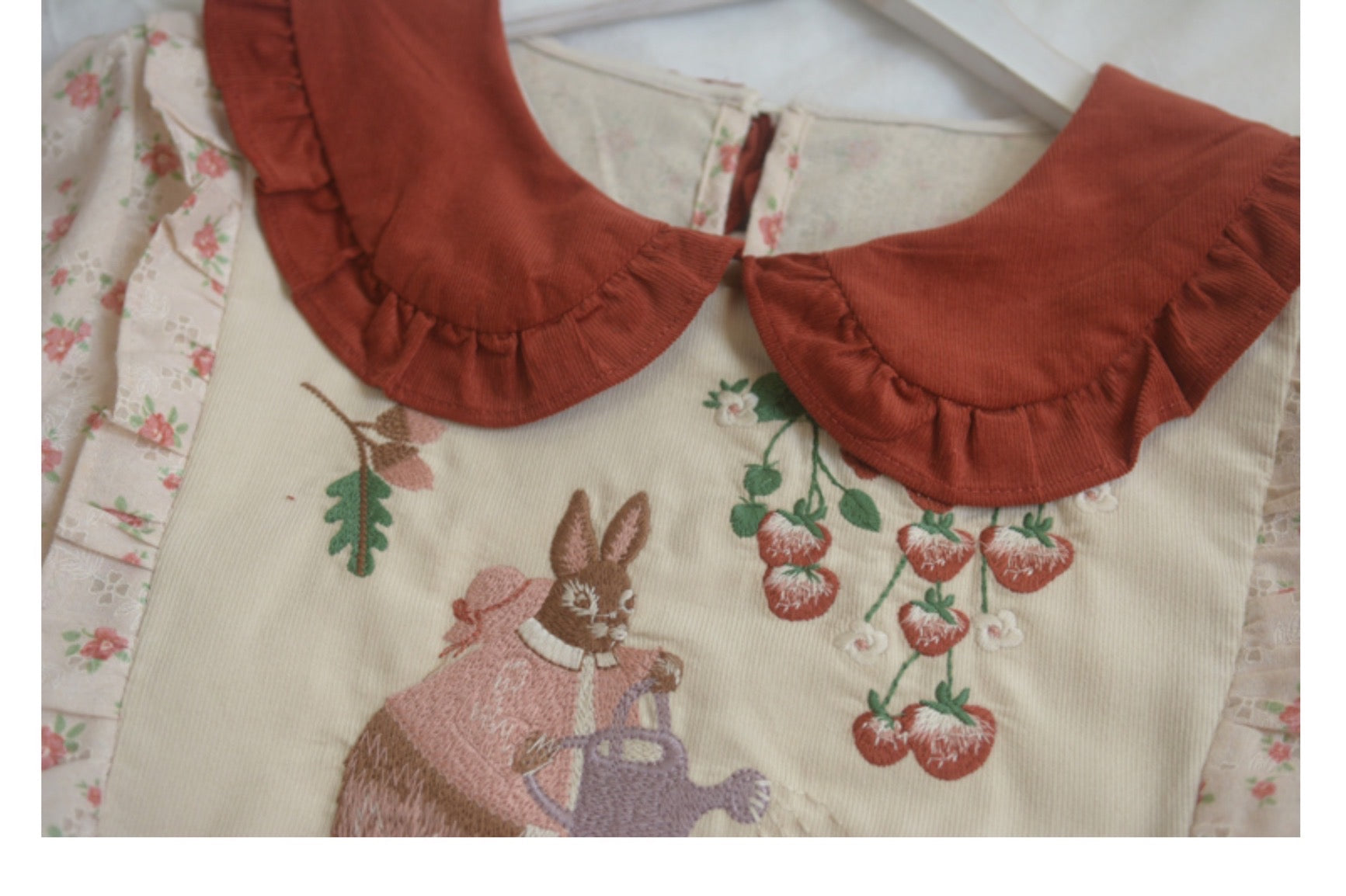 Rabbit's Strawberry Garden Cottagecore Goblincore Dress with Embroidery