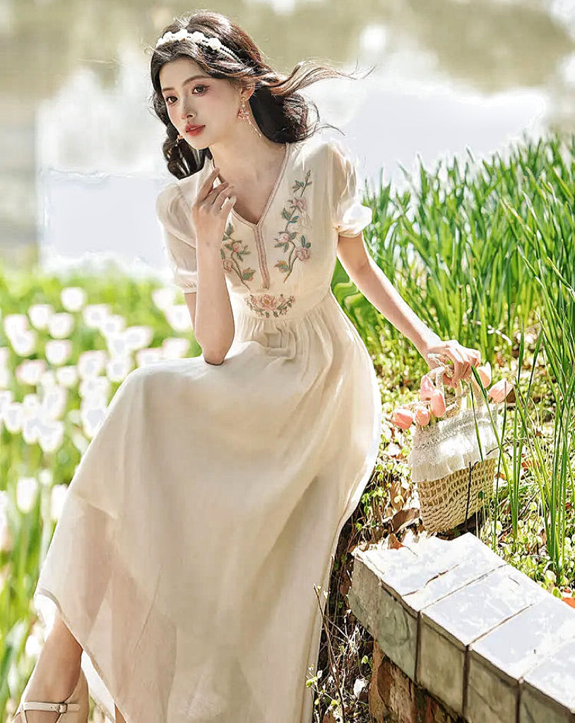 Cotton Tree Cottagecore Dress with Embroidery