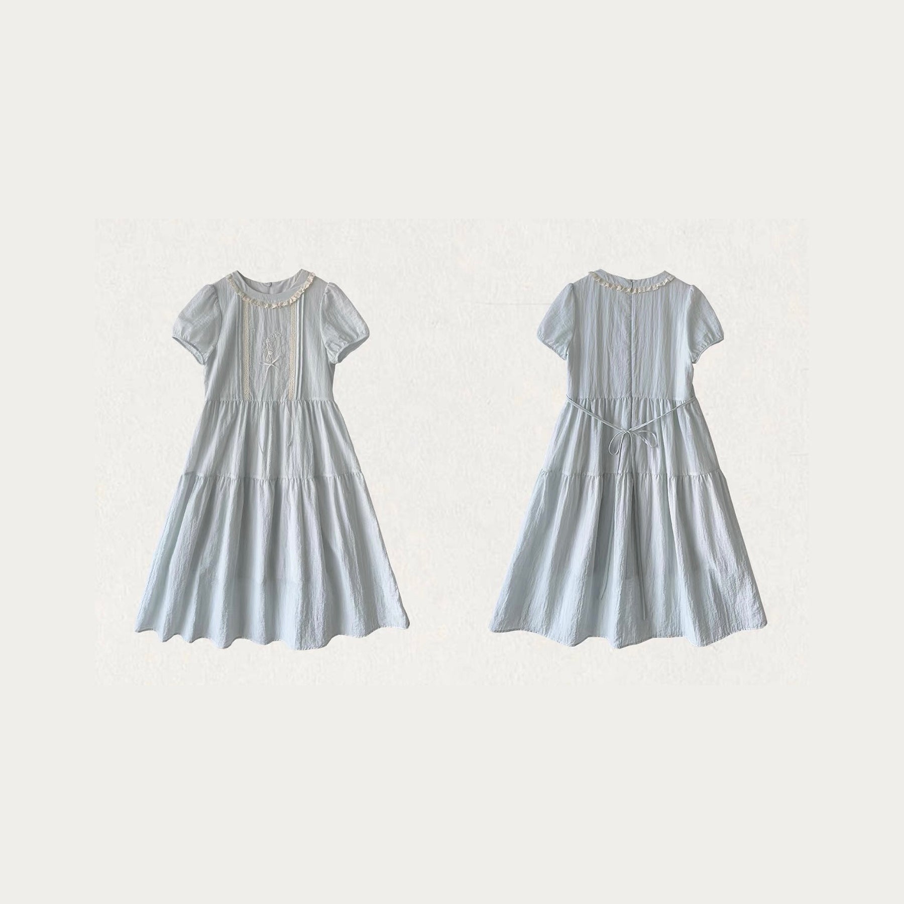 Lily of the Valley Embroidered Baby-Blue Dollcore Dress