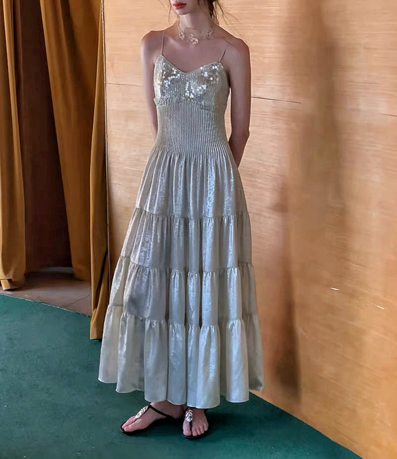 Frosty Moon Sequin Embellished Royalcore Goddess Dress