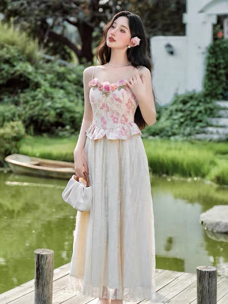 Royalcore Rococo Rococo Flower Romantic Royalcore Bustier Dress