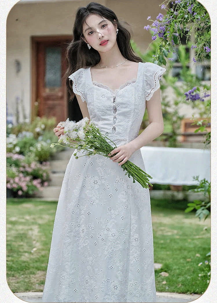 Broderie Anglaise Cottagecore Dress white embroidered vintage dress