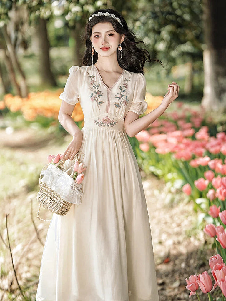 Cotton Tree Cottagecore Dress with Embroidery