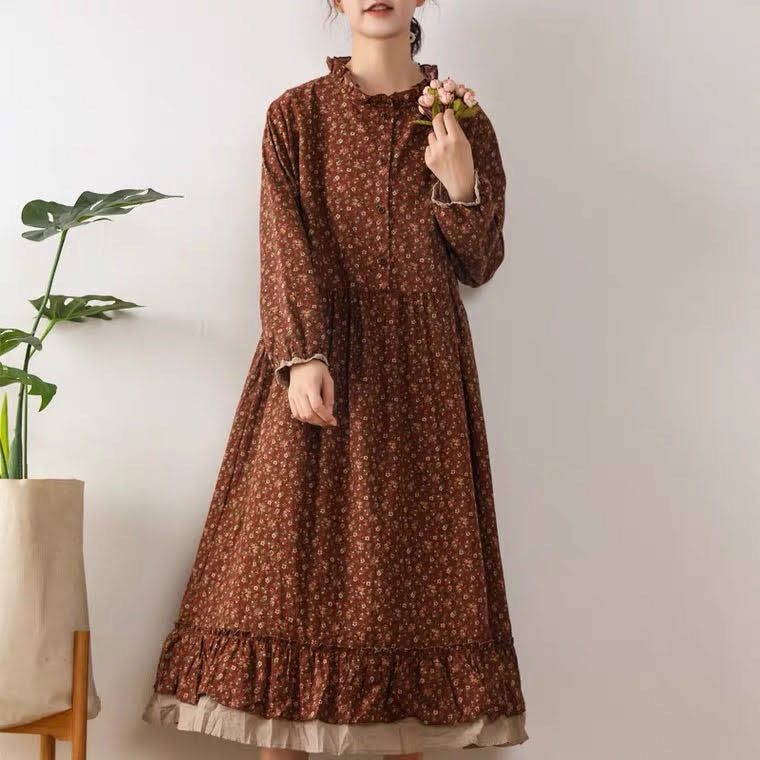 Ines Dark Cottagecore Floral Cotton Cottagecore Dress