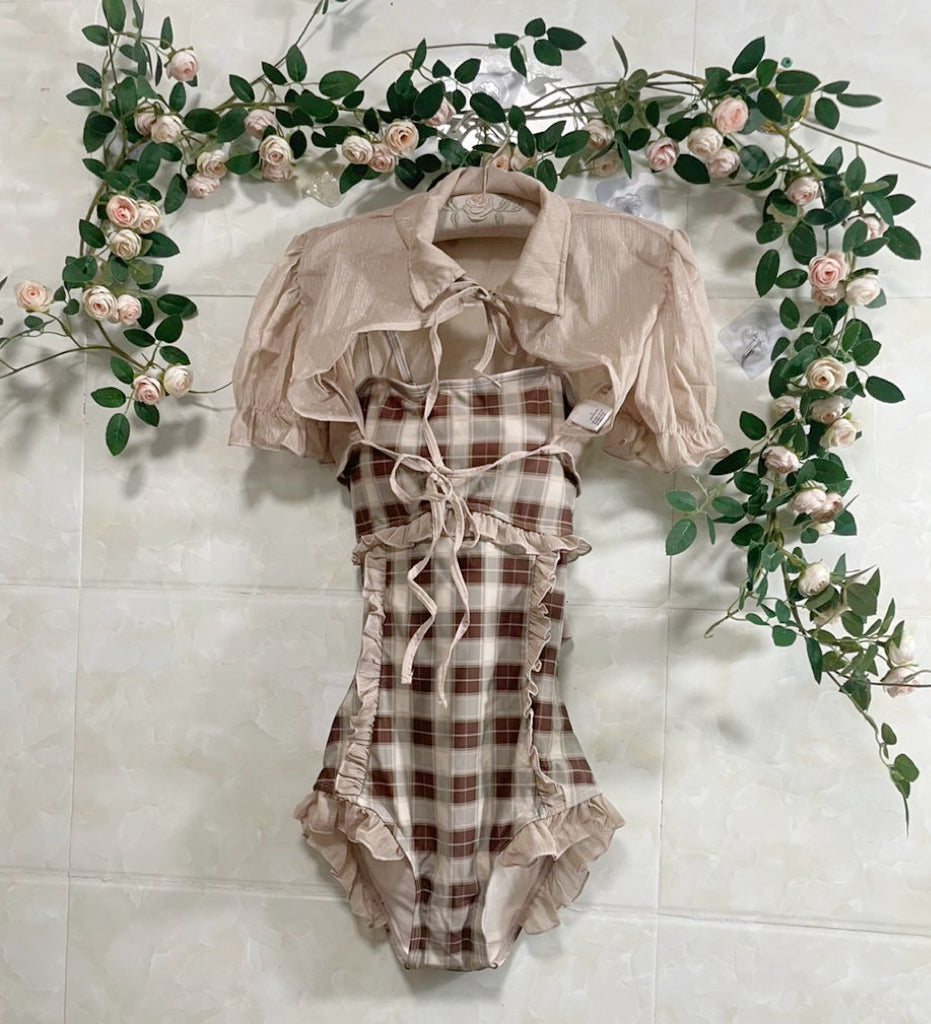 2-Piece Plaid Dark Cottagecore Swimsuit