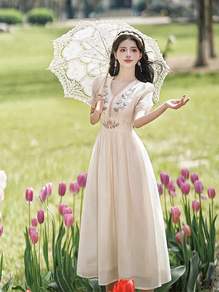 Cotton Tree Cottagecore Dress with Embroidery