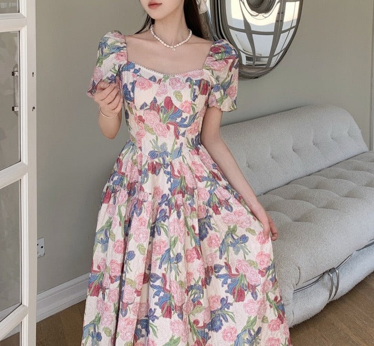 Dalila Floral Pearl Decorated Vintage-Inspired Dress