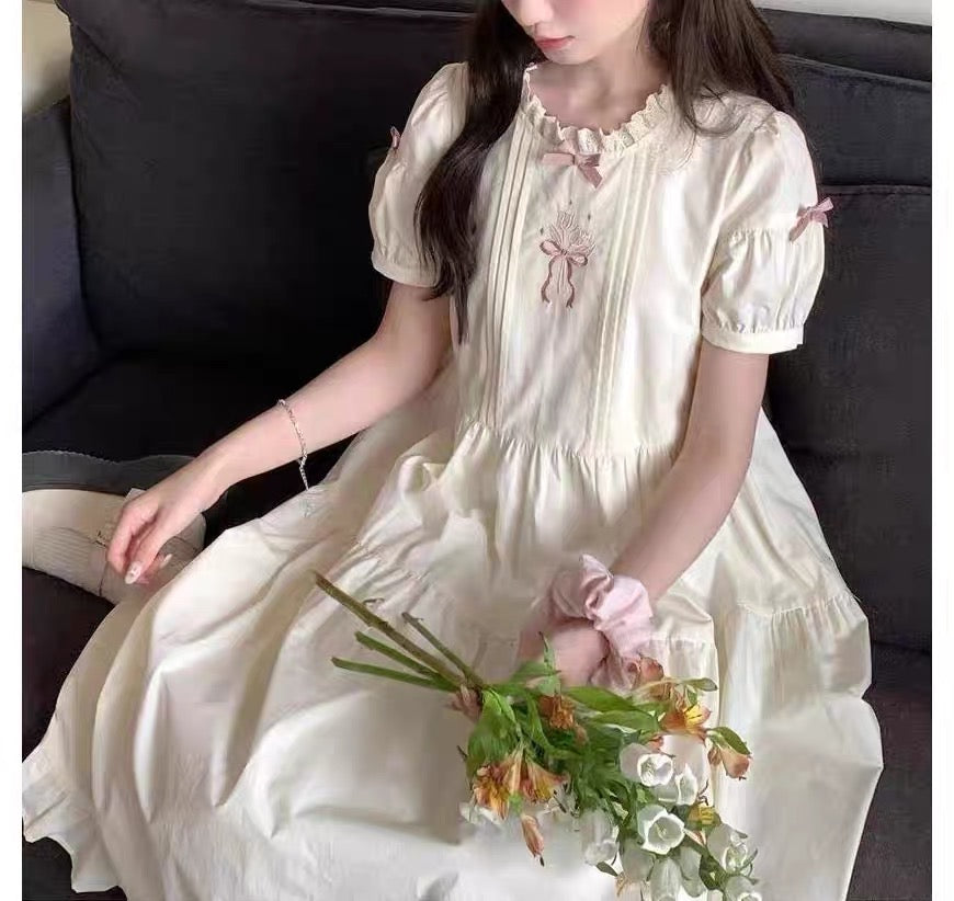 Bianca Flower Embroidered Dollcore Dress