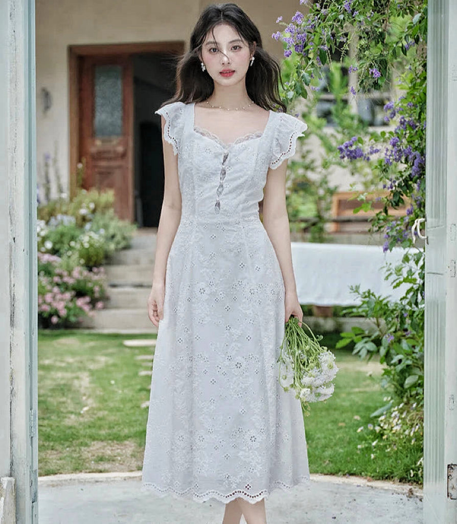 white cottagecore dress Ivory Cotton Milkmaid Dress