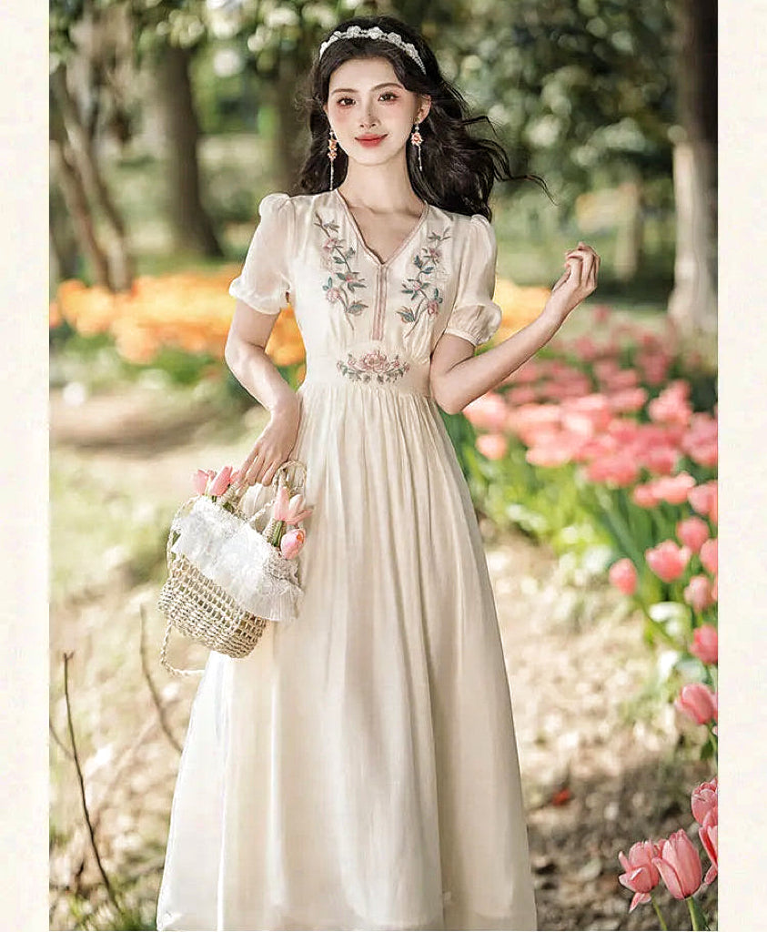 Cotton Tree Cottagecore Dress with Embroidery