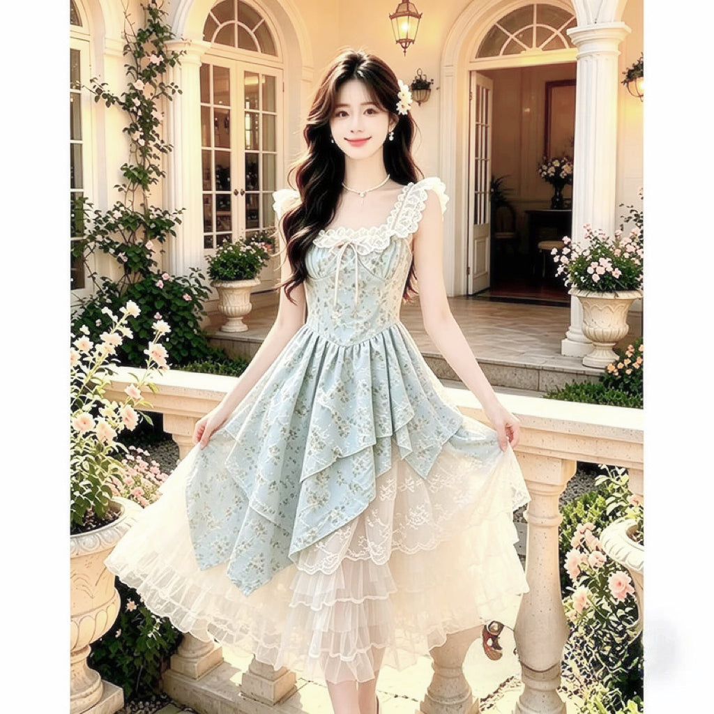 Mint Garden Rose Shabby Chic Coquette Dress