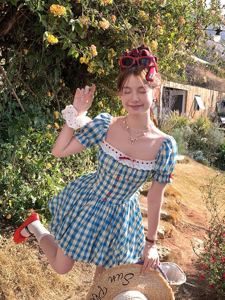 Plaid Cottagecore Coquette Mini Dress Plaid Coquette Dress Coquette Style Plaid Cottagecore Coquette Mini Dress Plaid Coquette Dress Coquette Style