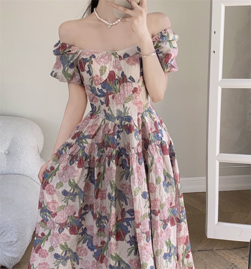 Floral Brocade Dress with Pearls Vintage Dress Retro Fairycore Dress Floral Brocade Dress with Pearls Vintage Dress Retro Fairycore Dress