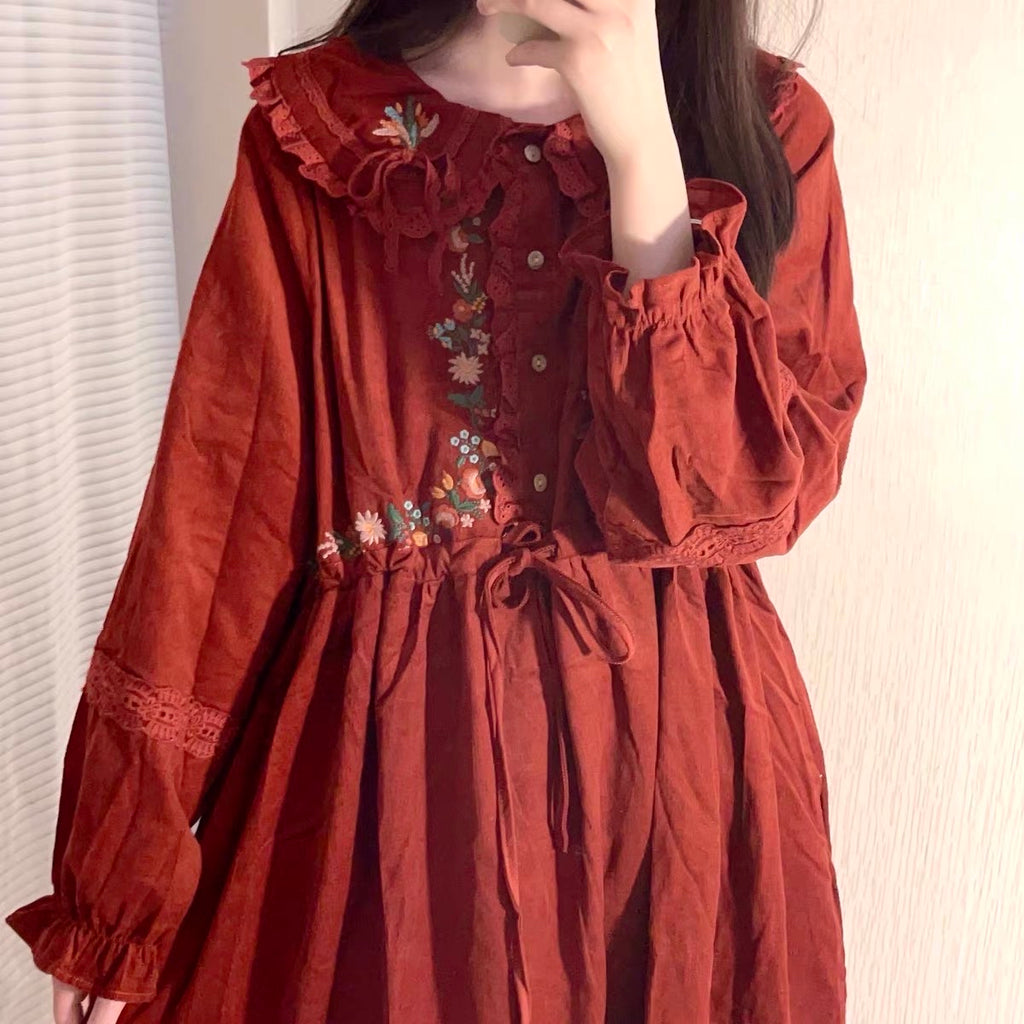 Fall Cottagecore Dress with Embroidery Cottagecore Fashion