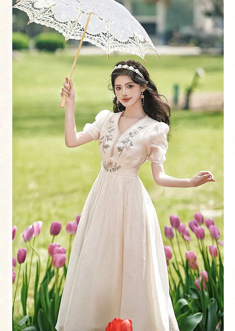 Cotton Tree Cottagecore Dress with Embroidery