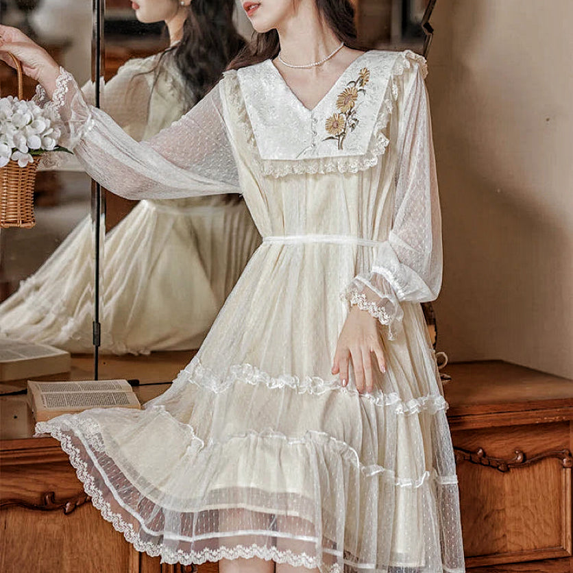 Vintage Lace Embroidery Cottagecore Dress Vintage Lace Dress Fairycore Vintage Lace Embroidery Cottagecore Dress Vintage Lace Dress Fairycore